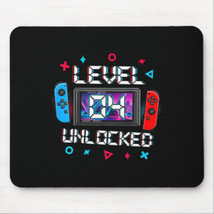 Kids Level 4 Unlocked Gamer 4th Birthday Gift Vide Mouse Pad