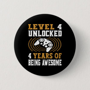 Kids Level 4 Unlocked Video Game 4th Birthday 6 Cm Round Badge
