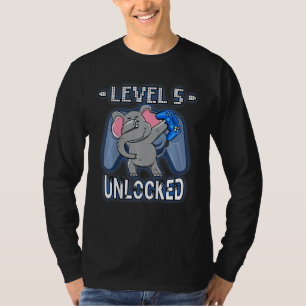 Kids Level 5 Unlocked Dabbing Elephant Gamer 5th T-Shirt
