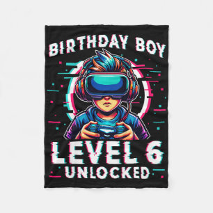 Kids Level 6 Unlocked 6 Years Old Birthday Gamer F Fleece Blanket