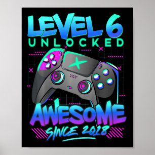 Kids Level 6 Unlocked 6 Years Old Boy Birthday Gif Poster
