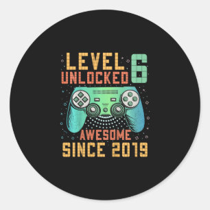 Kids Level 6 Unlocked 6th Birthday 6 Year Old Boy Classic Round Sticker