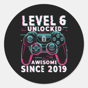 Kids Level 6 Unlocked Video Game 6th Birthday Game Classic Round Sticker