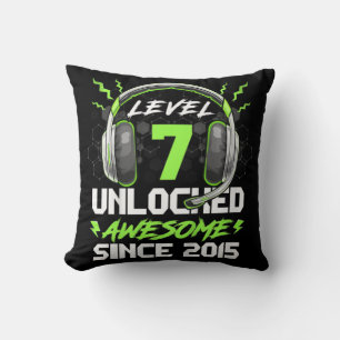 Kids Level 7 Unlocked Awesome Since 2015 7th Birth Cushion