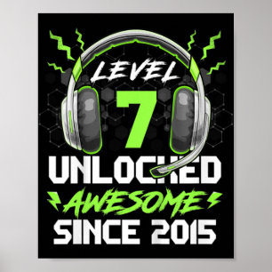 Kids Level 7 Unlocked Awesome Since 2015 7th Birth Poster