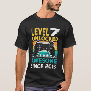Kids Level 7 Unlocked Awesome Since 2016 Video Gam T-Shirt