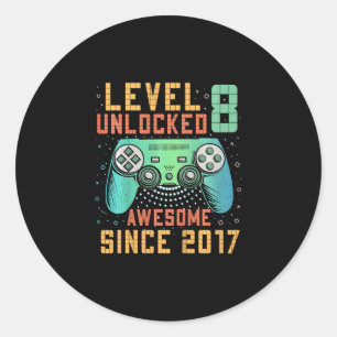 Kids Level 8 Unlocked 8th Birthday 8 Year Old Boy  Classic Round Sticker