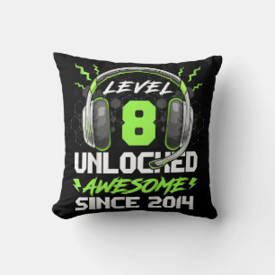 Kids Level 8 Unlocked Awesome Since 2014 8th Birth Cushion