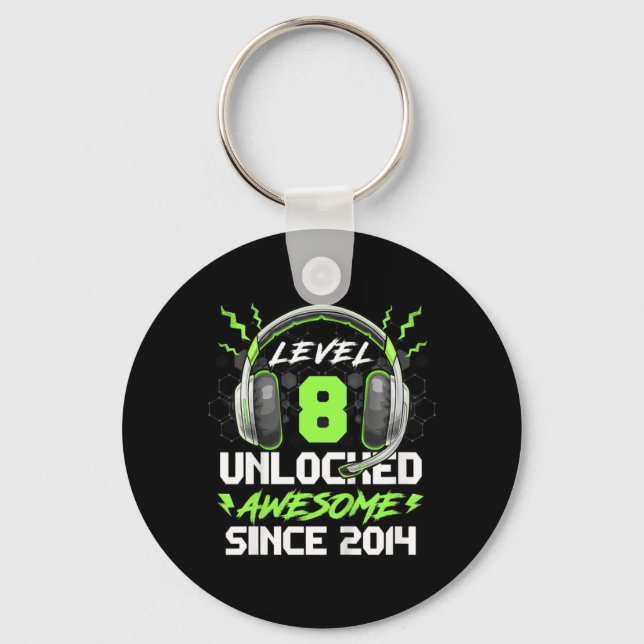 Kids Level 8 Unlocked Awesome Since 2014 8th Birth Key Ring (Front)