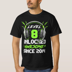 Kids Level 8 Unlocked Awesome Since 2014 8th Birth T-Shirt