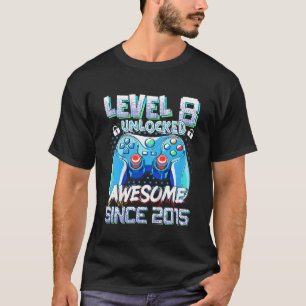 Kids Level 8 Unlocked Awesome Since 2015 Video Gam T-Shirt