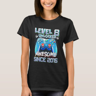 Kids Level 8 Unlocked Awesome Since 2015 Video Gam T-Shirt