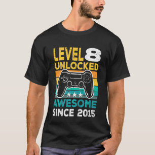 Kids Level 8 Unlocked Awesome Since 2015 Video Gam T-Shirt
