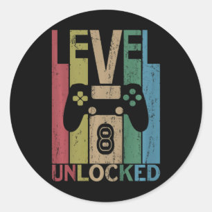 Kids Level 8 Unlocked T Shirt Video Gamer 8th Birt Classic Round Sticker