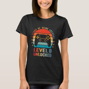 Kids Level 8 Unlocked Video Gamer 8th Birthday T-Shirt