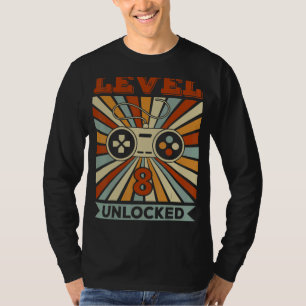 Kids Level 8 Unlocked Video Gamer 8th Birthday T-Shirt