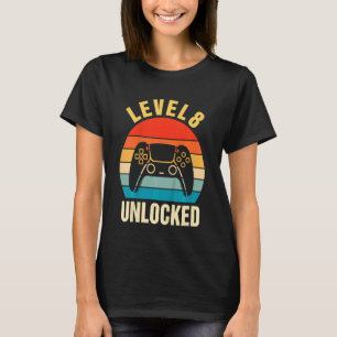 Kids Level 8 Unlocked   Video Gamer 8th Birthday T-Shirt