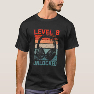Kids Level 8 Unlocked Video Gamer Lovers 8Th Birth T-Shirt