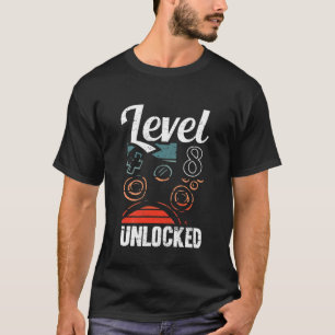 Kids Level 8 Unlocked Video Gamer Lovers 8Th Birth T-Shirt