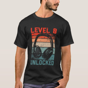Kids Level 8 Unlocked Video Gamer Lovers 8Th Birth T-Shirt