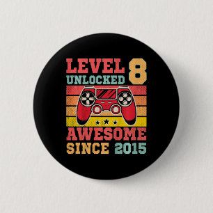 Kids Level 8 Unlocked Vintage Video Game 8th Birth 6 Cm Round Badge