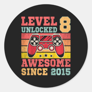 Kids Level 8 Unlocked Vintage Video Game 8th Birth Classic Round Sticker