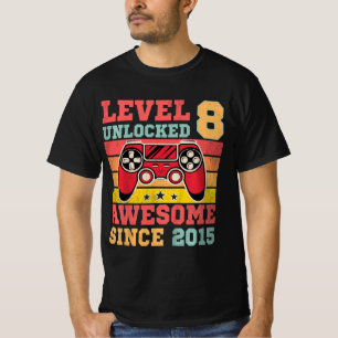 Kids Level 8 Unlocked Vintage Video Game 8th Birth T-Shirt