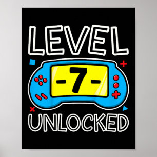 Kids Level Seven Unlocked Video Game Boys Birthday Poster