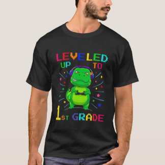 Kids Levelled Up To 1St Grade Gamer Dinosaur Back  T-Shirt