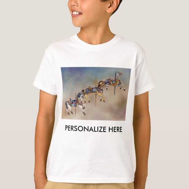 Kids light tees - Three Carousel Horses (Front)