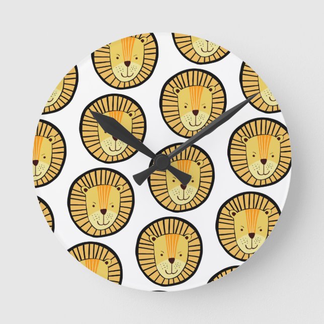 Kids Lion Jungle Animal Pattern Round Clock (Front)