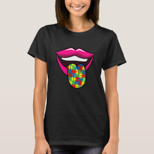 Kids Lips With Tongue Out Autism Awareness Cute Pu T-Shirt