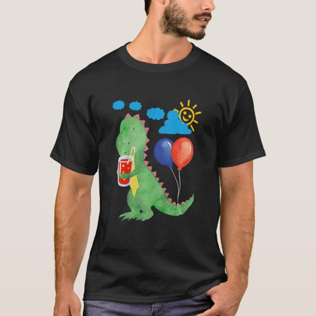 Kids Little cute dinosaur with refreshment drink f T-Shirt (Front)