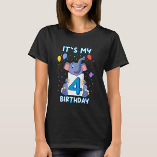 Kids Little Elephant 4th Birthday My Birthday T-Shirt