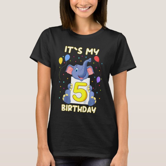 Kids Little Elephant 5th Birthday My Birthday T-Shirt (Front)