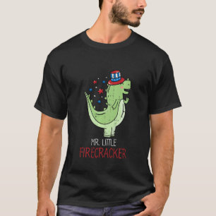 Kids Little Firecracker 4th Of July Cute Dinosaur T-Shirt