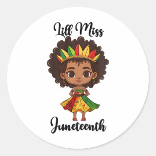 Kids Little Miss Juneteenth Little Black African T Classic Round Sticker
