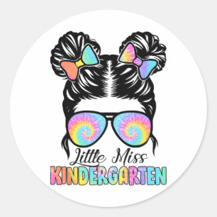 Kids Little Miss Kindergarten Messy Bun Sungles Ti Classic Round Sticker