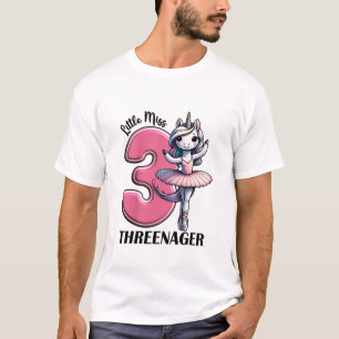 Kids Little Miss Threenager Three 3rd Birthday Gir T-Shirt