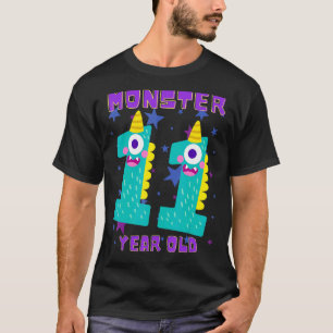 Kids Little Monster 11 Year Old Happy 11th Birthda T-Shirt