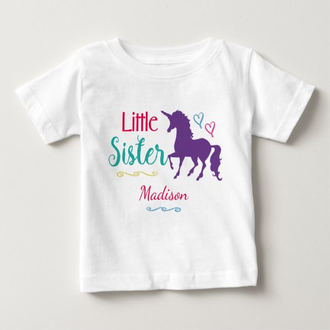 Kids Little Sister Unicorn Pretty Colourful Sister Baby T-Shirt (Front)
