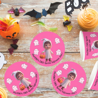 Kids Little Spooks Halloween Party Round Paper Coaster