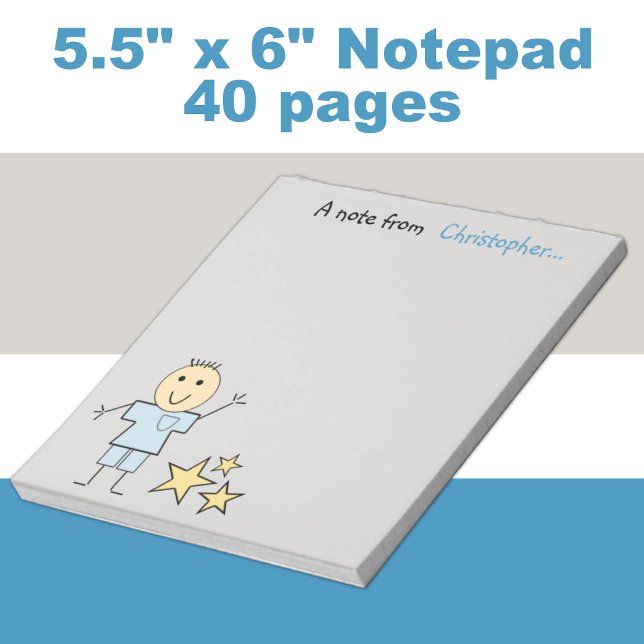 Kids little stick boy grey and blue with stars notepad (Creator Uploaded)