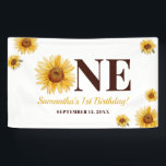 Kids Little Sunshine Sunflower Girls 1st Birthday  Banner<br><div class="desc">Cute first birthday party banner with our little sunshine sunflower theme. You can easily customise all the text in banner.</div>