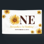 Kids Little Sunshine Sunflower Girls 1st Birthday  Banner<br><div class="desc">Cute first birthday party banner with our little sunshine sunflower theme. You can easily customise all the text in banner.</div>