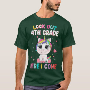 Kids Look Out 4th Grade Here I Come Unicorn Back T T-Shirt