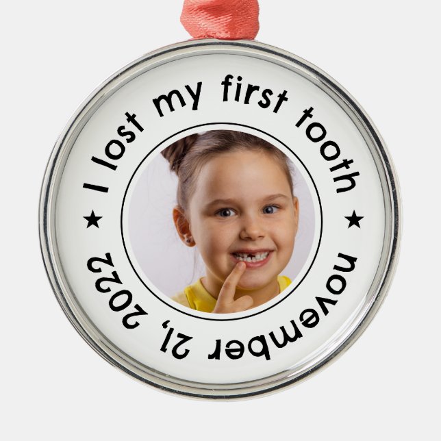 Kid's Lost First Tooth Congratulations Milestone Metal Ornament (Front)