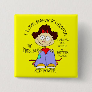 KIDS LOVE OBAMA 15 CM SQUARE BADGE