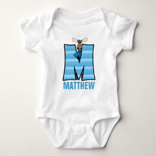 Kids "M" Monogrammed   Blue Knit Moose Baby Bodysuit