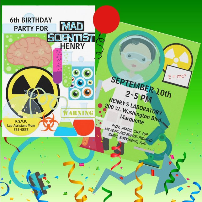 Kids Mad Scientist Science Lab Birthday Invitation (Creator Uploaded)